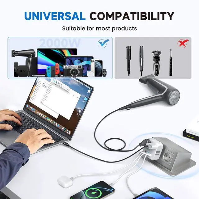 Alt view image 3 of 7 - 2000W 220V to 110V Voltage Converter for European Travel, Voltage Converter US to Europe for Hair Dryers with Fast Charging Power Converter Adapter Combo with 4 USB Ports Step Down Transformer