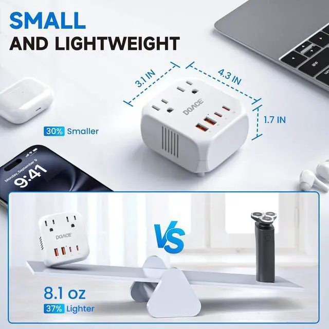 Alt view image 7 of 7 - 2000W 220V to 110V Voltage Converter for European Travel, Voltage Converter US to Europe for Hair Dryers with Fast Charging Power Converter Adapter Combo with 4 USB Ports Step Down Transformer