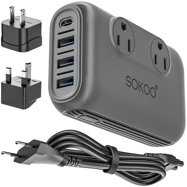Main image of 220v to 110v Voltage Converter, International Universal Travel Adapter, 4 USB Ports (1 USB C) Step Down Power Converter Adapter Combo with UK/AU/US/EU Plug Adapter