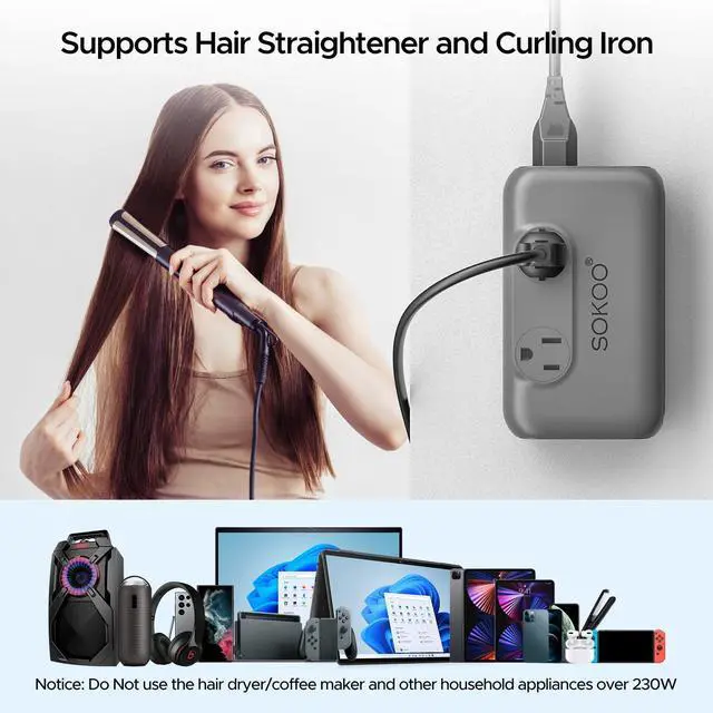 Alt view image 2 of 7 - 220v to 110v Voltage Converter, International Universal Travel Adapter, 4 USB Ports (1 USB C) Step Down Power Converter Adapter Combo with UK/AU/US/EU Plug Adapter