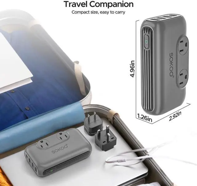 Alt view image 7 of 7 - 220v to 110v Voltage Converter, International Universal Travel Adapter, 4 USB Ports (1 USB C) Step Down Power Converter Adapter Combo with UK/AU/US/EU Plug Adapter