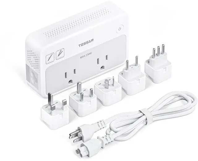 Main image of 220V to 110V Voltage Converter, Universal Travel Power Adapter Combo with International Plug (Type C/G/D/I/L), 2AC 4 USB Ports(1 USBC)230W Max Step Down Transformer for US to Europe
