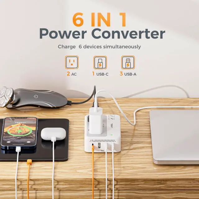 Alt view image 4 of 7 - 220V to 110V Voltage Converter, Universal Travel Power Adapter Combo with International Plug (Type C/G/D/I/L), 2AC 4 USB Ports(1 USBC)230W Max Step Down Transformer for US to Europe