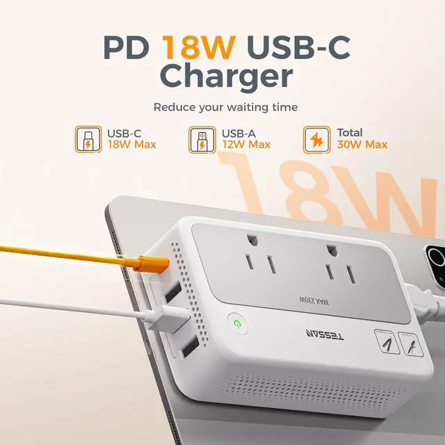 Alt view image 5 of 7 - 220V to 110V Voltage Converter, Universal Travel Power Adapter Combo with International Plug (Type C/G/D/I/L), 2AC 4 USB Ports(1 USBC)230W Max Step Down Transformer for US to Europe