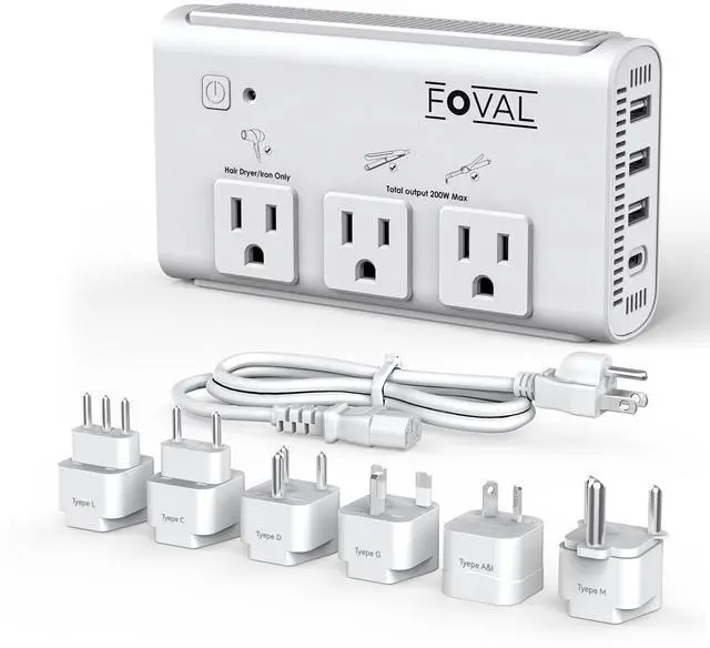 Main image of 220V to 110V Travel Voltage Converter, 2000W Power Converter for Hair Dryer, Straightener/Curling Iron with 4-Port USB (1 USB C), Step Down Transformer for US/EU/UK/AU/SA/Italy/India