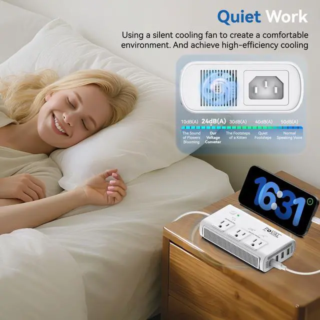 Alt view image 2 of 5 - 220V to 110V Travel Voltage Converter,  2000W International Power Converter for Hair Dryer, Straightener/Curling Iron with 4-Port USB (1 USB C), Step Down Transformer for US/EU/UK/AU/Italy/India