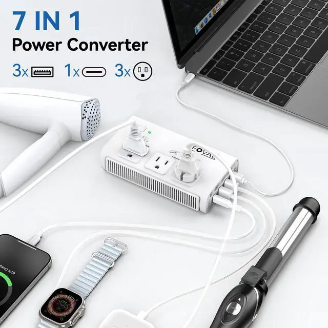 Alt view image 4 of 5 - 220V to 110V Travel Voltage Converter,  2000W International Power Converter for Hair Dryer, Straightener/Curling Iron with 4-Port USB (1 USB C), Step Down Transformer for US/EU/UK/AU/Italy/India