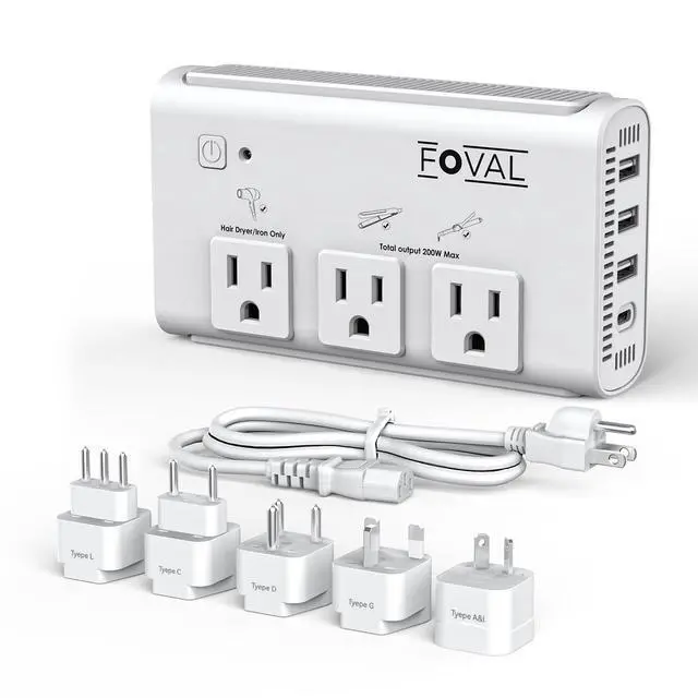 Main image of 220V to 110V Travel Voltage Converter,  2000W International Power Converter for Hair Dryer, Straightener/Curling Iron with 4-Port USB (1 USB C), Step Down Transformer for US/EU/UK/AU/Italy/India