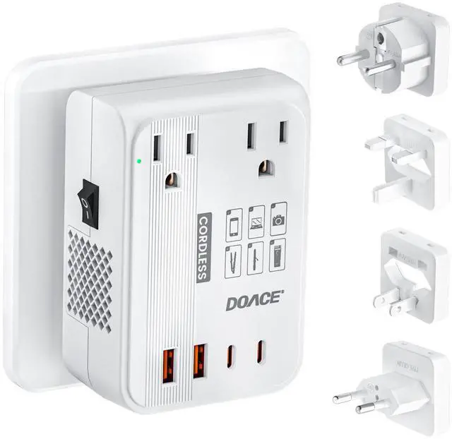 Main image of 220V to 110V Converter - 350W Cordless Voltage Converter US to Europe Power Adapter Combo with 4-Port USB Charging & Worldwide Plugs (UK/AU/US/EU) for Hair Straightener, Curler, Phone