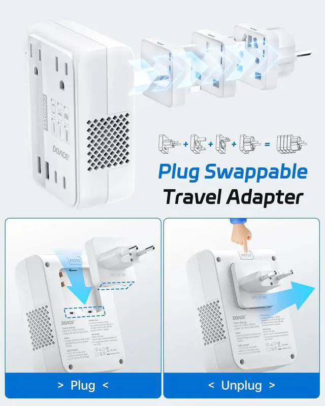 Alt view image 3 of 7 - 220V to 110V Converter - 350W Cordless Voltage Converter US to Europe Power Adapter Combo with 4-Port USB Charging & Worldwide Plugs (UK/AU/US/EU) for Hair Straightener, Curler, Phone