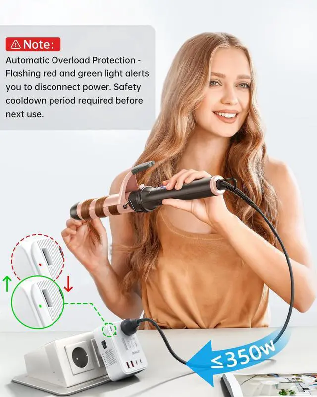 Alt view image 5 of 7 - 220V to 110V Converter - 350W Cordless Voltage Converter US to Europe Power Adapter Combo with 4-Port USB Charging & Worldwide Plugs (UK/AU/US/EU) for Hair Straightener, Curler, Phone