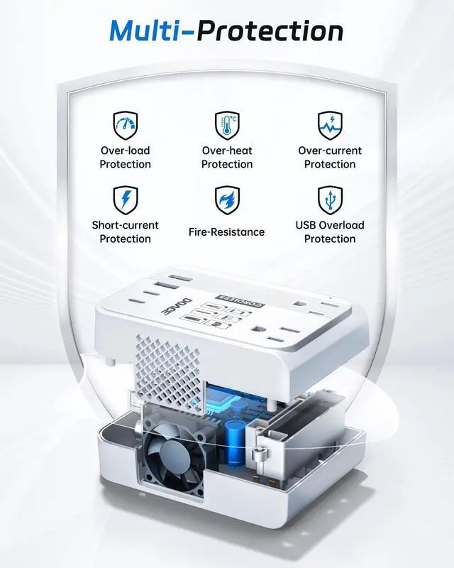 Alt view image 7 of 7 - 220V to 110V Converter - 350W Cordless Voltage Converter US to Europe Power Adapter Combo with 4-Port USB Charging & Worldwide Plugs (UK/AU/US/EU) for Hair Straightener, Curler, Phone