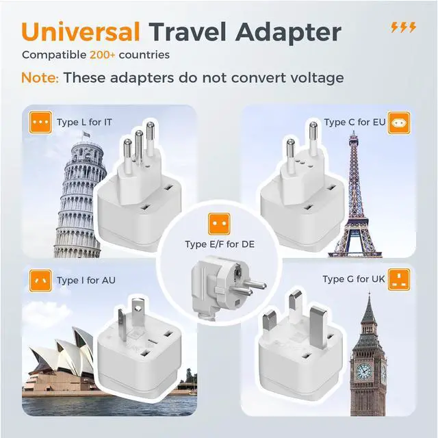 Alt view image 2 of 7 - 220V to 110V Voltage Converter, Universal Travel Adapter with 4 USB Charger (1 USB C), 3 AC Sockets and EU/UK/AU/IT Plug Power Adaptor, Step Down Transformer Outlet Converters for International