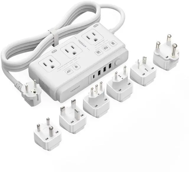 Main image of 220V to 110V Voltage Converter for Travel with 4 USB Ports (1 USB C), 3 AC Outlet and EU UK AU IT in ZA International Power Adapter, Step Down Transformer Outlet Converters White