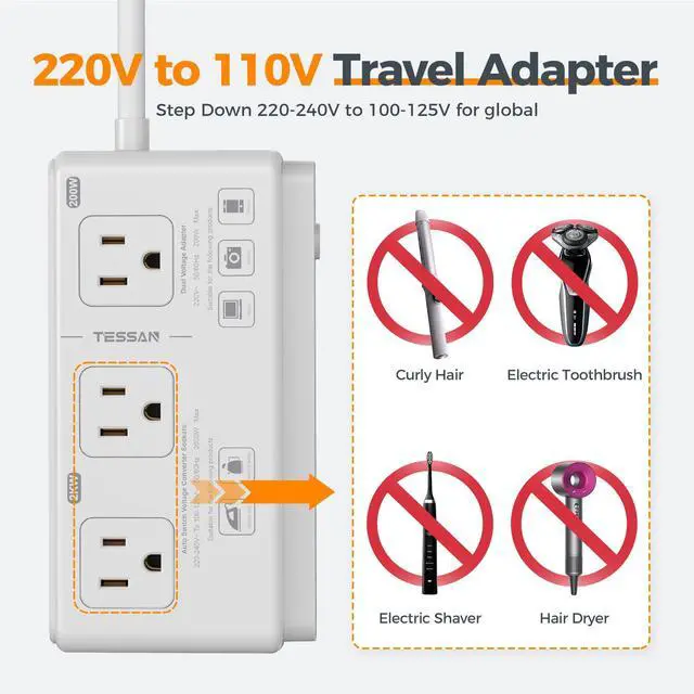 Alt view image 6 of 7 - 220V to 110V Voltage Converter for Travel with 4 USB Ports (1 USB C), 3 AC Outlet and EU UK AU IT in ZA International Power Adapter, Step Down Transformer Outlet Converters White