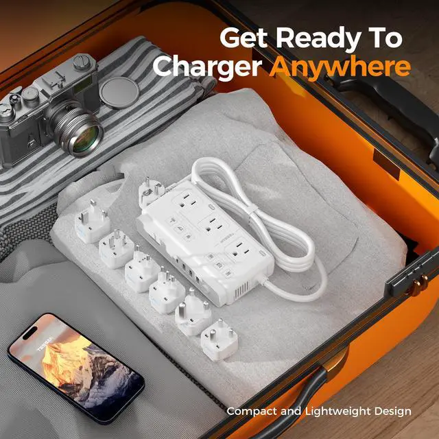 Alt view image 7 of 7 - 220V to 110V Voltage Converter for Travel with 4 USB Ports (1 USB C), 3 AC Outlet and EU UK AU IT in ZA International Power Adapter, Step Down Transformer Outlet Converters White