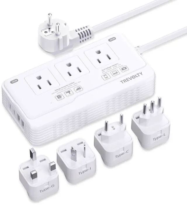 Main image of 2000W Voltage Converter US to Europe, 220V to 110V Converter for European Travel, Power Adapter for Hair Dryer, European Travel Plug Adapter with 3 AC 2 USBC 2 USBA Ports & EU/UK/AU/IT Plugs (White)