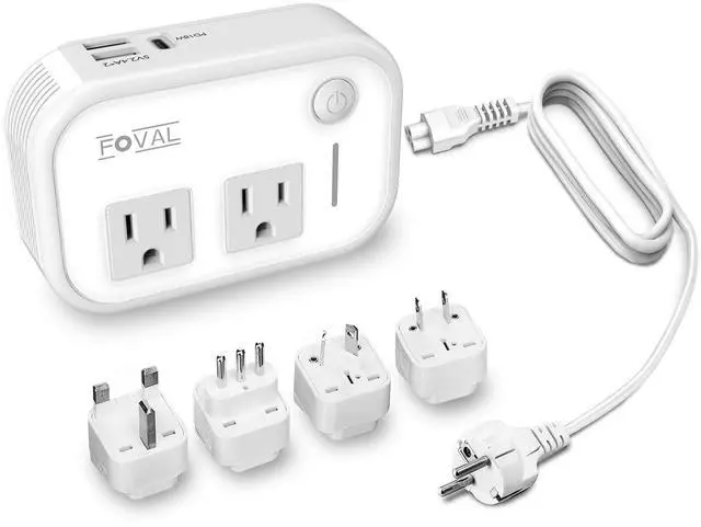 Main image of 220V to 110V Converter Travel Adapter, FOVAL International Step Down Power Converter for Hair Straightener/Curler with 18W USB-C Port Voltage Converter US to Europe Italy UK AU China Plug (White)
