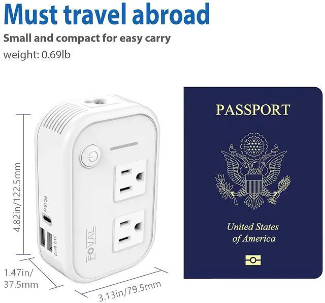 Alt view image 6 of 7 - 220V to 110V Converter Travel Adapter, FOVAL International Step Down Power Converter for Hair Straightener/Curler with 18W USB-C Port Voltage Converter US to Europe Italy UK AU China Plug (White)