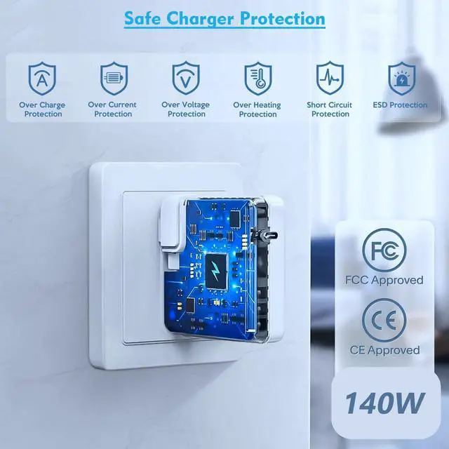 Alt view image 3 of 7 - Charge,140w Fast Mac book Air/Pro Charger With 6FT Fast Charger USB C to C Cable Cord For Apple MacBook Pro/MacBook Air 16 15 14 13 Inch,M1 M2 M3,iPad Pro,Samsung Galaxy & All USB C Device