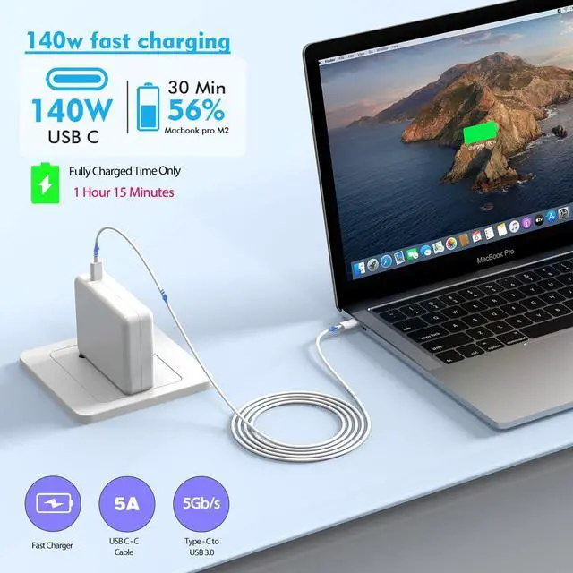 Alt view image 2 of 7 - Charge,140w Fast Mac book Air/Pro Charger With 6FT Fast Charger USB C to C Cable Cord For Apple MacBook Pro/MacBook Air 16 15 14 13 Inch,M1 M2 M3,iPad Pro,Samsung Galaxy & All USB C Device