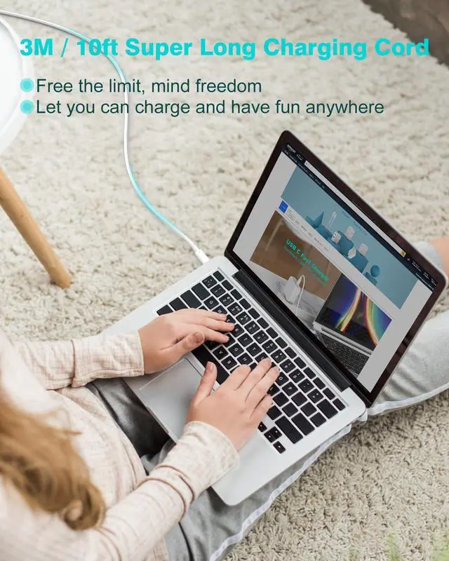 Alt view image 3 of 7 - 10ft Charger for MacBook Pro/Air 16, 15, 14, 13 inch 2025, 2024, 2023, 2022, 2021, 2020, M1 M2 M3 M4, 96W USB C Power Adapter, LED, 100W USB-C Cable Charging as Fast as Original Quality