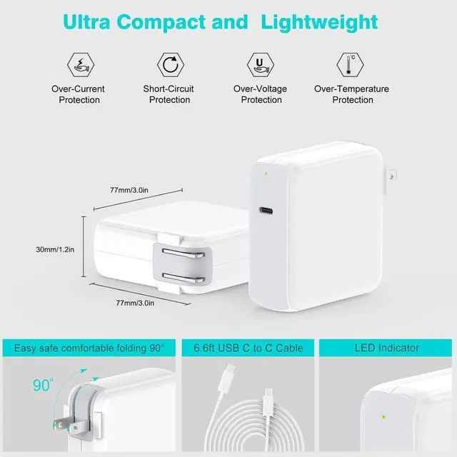 Alt view image 7 of 7 - 96W USB C Charger for MacBook Pro 16, 15, 14, 13 inch 2025 2024, 2023, 2022, 2021, M4 M3 M2 M1 MacBook Air, USBC Laptop Power Adapter, iPad, LED, 6.6ft 5A Cable Charging as Fast as Original Quality