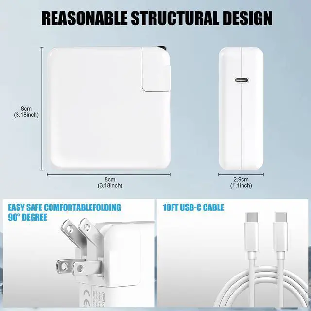 Alt view image 5 of 7 - Charger,96W MacBook Air Charger Fast Charging USB C Laptop Power Adapter,10FT Quick USB C Charging Cord for Mac Book Pro 16/15/14/13inch 2024/2023/2022/2021/2020/2019/M1 M2 M3 Mac Book Air