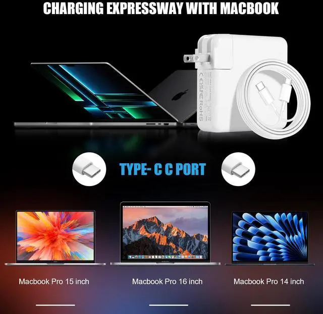 Alt view image 7 of 7 - Charger,96W MacBook Air Charger Fast Charging USB C Laptop Power Adapter,10FT Quick USB C Charging Cord for Mac Book Pro 16/15/14/13inch 2024/2023/2022/2021/2020/2019/M1 M2 M3 Mac Book Air