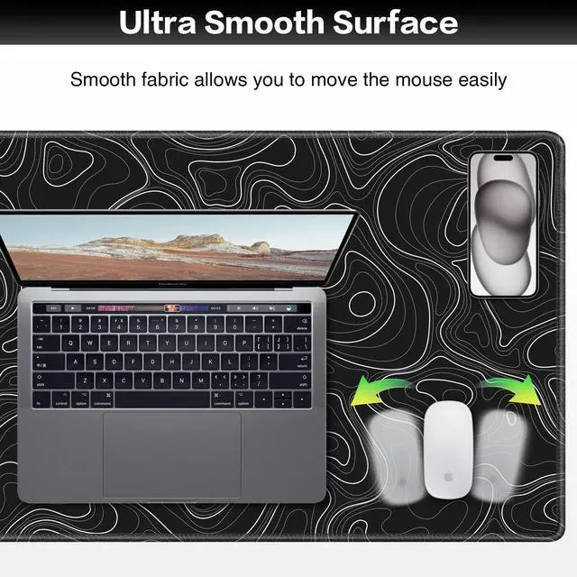 Alt view image 3 of 7 - Black Mousepad, Large Mouse Pad XXL 35.4×15.7in, Extended Computer Keyboard Mouse Mat Desk Pad for Laptop with Stitched Edges, Waterproof Mousepad for Gamer Home&Office Women