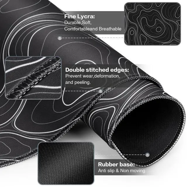 Alt view image 4 of 7 - Black Mousepad, Large Mouse Pad XXL 35.4×15.7in, Extended Computer Keyboard Mouse Mat Desk Pad for Laptop with Stitched Edges, Waterproof Mousepad for Gamer Home&Office Women