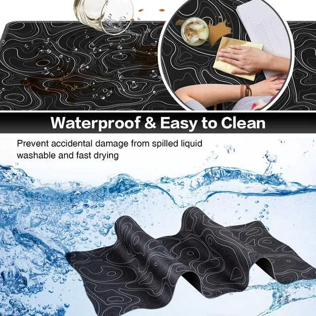 Alt view image 5 of 7 - Black Mousepad, Large Mouse Pad XXL 35.4×15.7in, Extended Computer Keyboard Mouse Mat Desk Pad for Laptop with Stitched Edges, Waterproof Mousepad for Gamer Home&Office Women