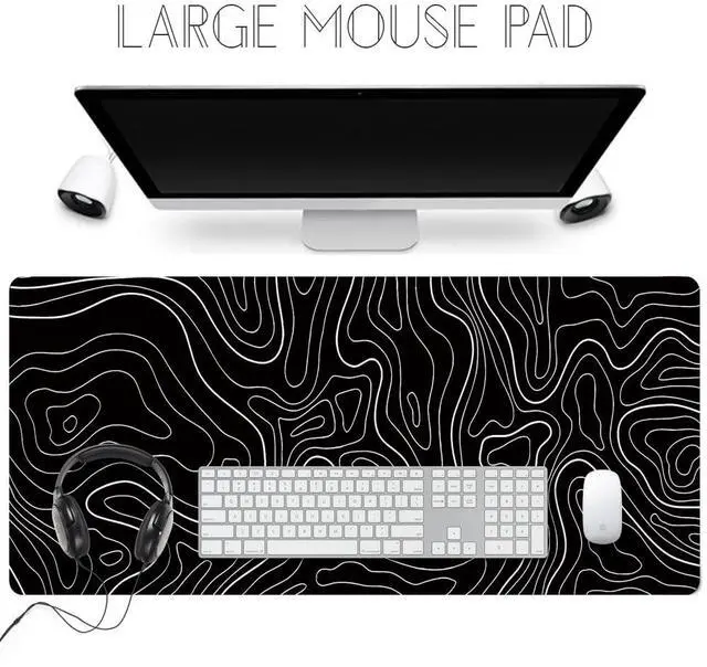 Alt view image 6 of 7 - Large Gaming TOPO Keyboard Mouse Pad Black Topographic Mouse Pad with Anti-Slip Rubber Base, Extended XXL Long Gaming Mousepad Big Mouse Pads for Desk,31.5 X 11.8 Inch
