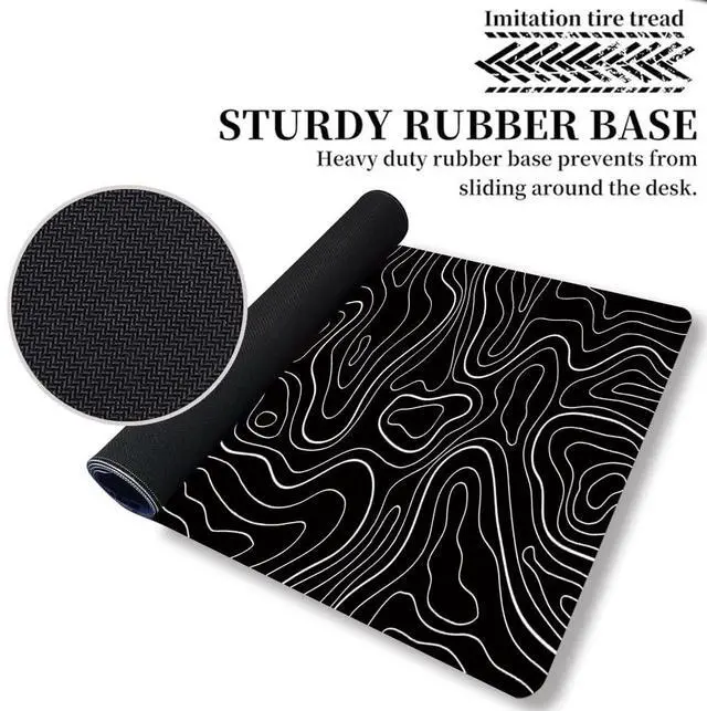 Alt view image 4 of 7 - Large Gaming TOPO Keyboard Mouse Pad Black Topographic Mouse Pad with Anti-Slip Rubber Base, Extended XXL Long Gaming Mousepad Big Mouse Pads for Desk,31.5 X 11.8 Inch