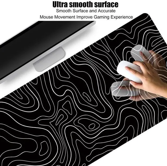 Alt view image 3 of 7 - Large Gaming TOPO Keyboard Mouse Pad Black Topographic Mouse Pad with Anti-Slip Rubber Base, Extended XXL Long Gaming Mousepad Big Mouse Pads for Desk,31.5 X 11.8 Inch