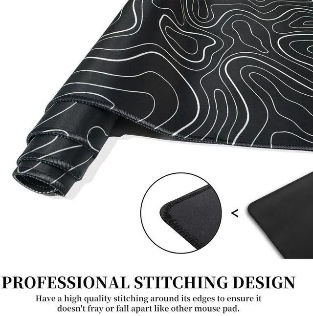 Alt view image 5 of 7 - Large Gaming TOPO Keyboard Mouse Pad Black Topographic Mouse Pad with Anti-Slip Rubber Base, Extended XXL Long Gaming Mousepad Big Mouse Pads for Desk,31.5 X 11.8 Inch