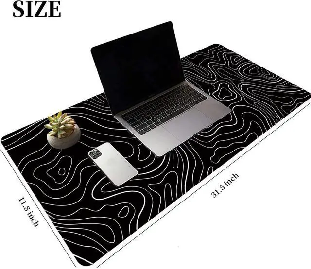 Alt view image 2 of 7 - Large Gaming TOPO Keyboard Mouse Pad Black Topographic Mouse Pad with Anti-Slip Rubber Base, Extended XXL Long Gaming Mousepad Big Mouse Pads for Desk,31.5 X 11.8 Inch