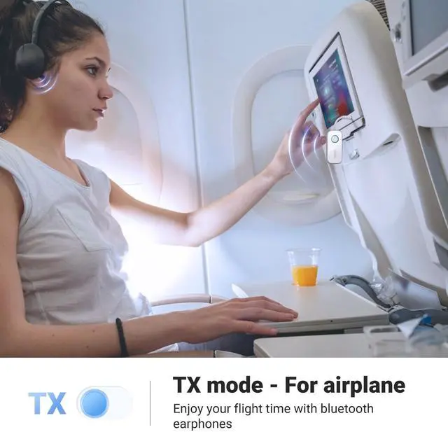 Alt view image 3 of 7 - Airplane Bluetooth 6.0 Transmitter Receiver for 2 Airpods or Headphones, Airplane Travel Essentials 2-in-1 Wireless Bluetooth Adapter, 3.5MM AUX Jack Adapter on Flight, TV, Car Stereo