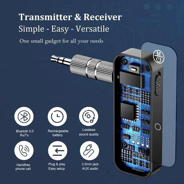 Alt view image 2 of 7 - Bluetooth Transmitter Receiver Wireless Adapter: 3.5mm Aux Jack Stereo Audio Input Output - for TV Car Headphone Speakers iPhone PC
