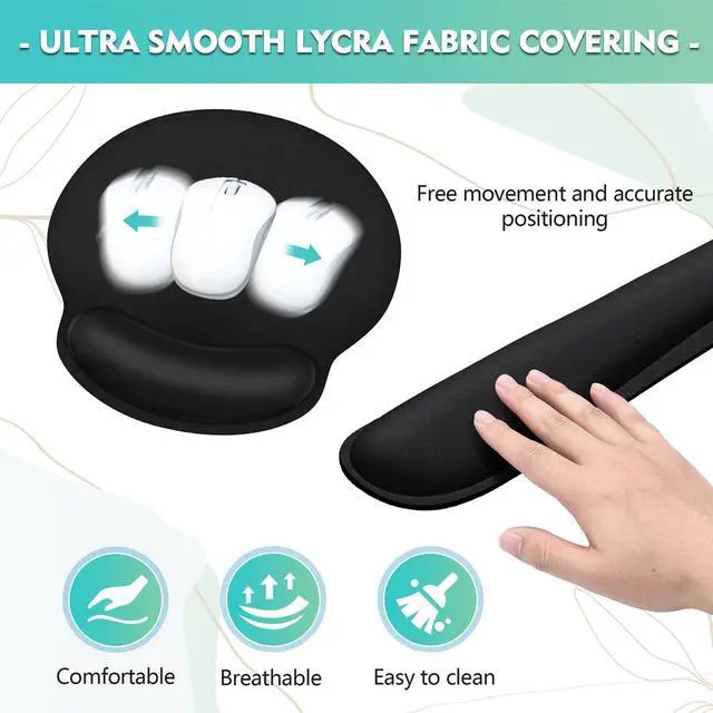 Alt view image 3 of 6 - Mouse Pad and Keyboard Wrist Rest- Ergonomic Wrist Pad for Computer Keyboard and Mouse Pad, Memory Foam Wrist Support for Comfy Typing (Mouse pad Set, Classic Black)