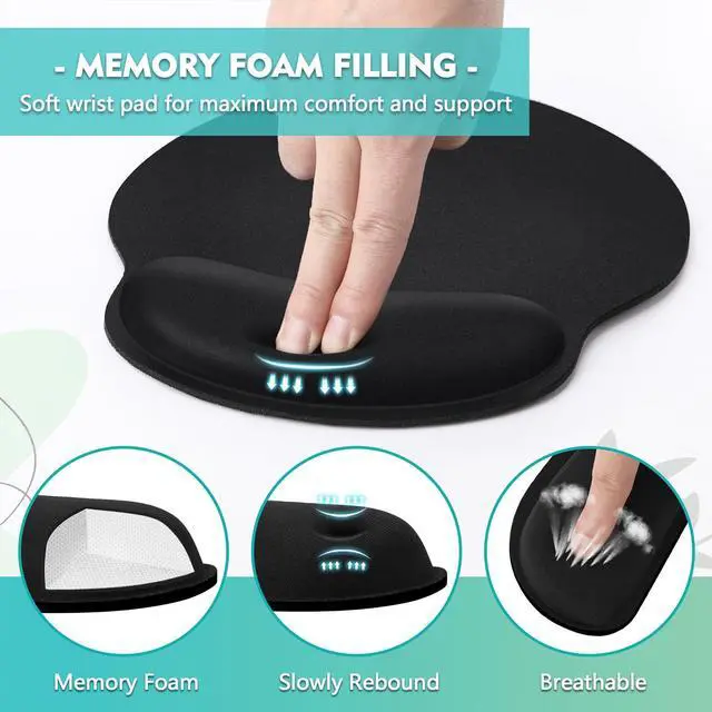 Alt view image 2 of 6 - Mouse Pad and Keyboard Wrist Rest- Ergonomic Wrist Pad for Computer Keyboard and Mouse Pad, Memory Foam Wrist Support for Comfy Typing (Mouse pad Set, Classic Black)