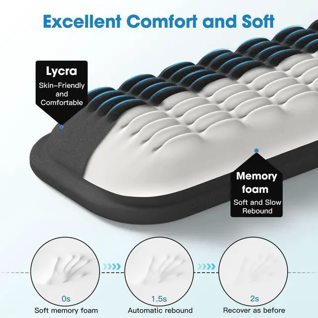 Alt view image 3 of 7 - Ergonomic Wrist Rest for Keyboard and Mouse, Soft Memory Foam Keyboard Wrist Rest Set with Non-Slip Silicone Base, Easy Typing, Pain Relief, Comfort for Office, Work, Gaming (Classic Black)