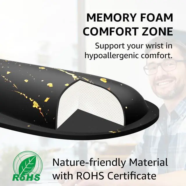 Alt view image 3 of 6 - Ergonomic Keyboard Wrist Rest, Memory Foam Mouse Pad with Wrist Rest for Computer Keyboard, Mouse Pad Set for Easy Typing & Pain Relief for Office & Home, Black Gold