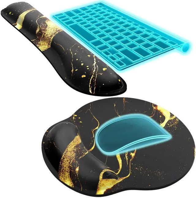 Main image of Ergonomic Keyboard Wrist Rest, Memory Foam Mouse Pad with Wrist Rest for Computer Keyboard, Mouse Pad Set for Easy Typing & Pain Relief for Office & Home, Black Gold