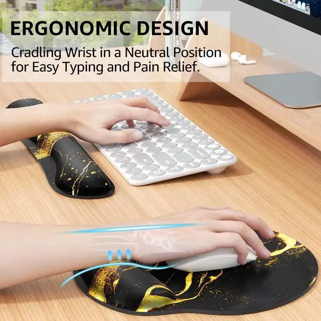 Alt view image 2 of 6 - Ergonomic Keyboard Wrist Rest, Memory Foam Mouse Pad with Wrist Rest for Computer Keyboard, Mouse Pad Set for Easy Typing & Pain Relief for Office & Home, Black Gold