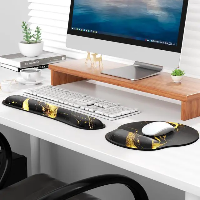 Alt view image 6 of 6 - Ergonomic Keyboard Wrist Rest, Memory Foam Mouse Pad with Wrist Rest for Computer Keyboard, Mouse Pad Set for Easy Typing & Pain Relief for Office & Home, Black Gold