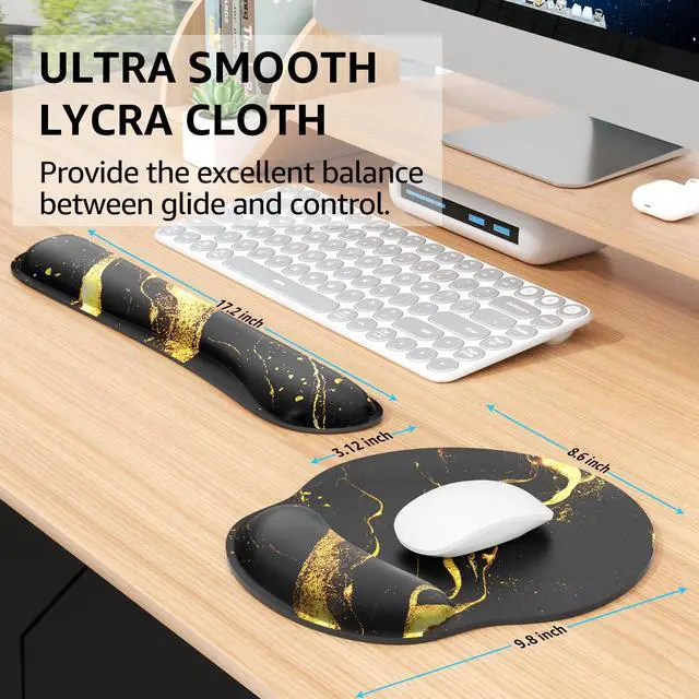 Alt view image 5 of 6 - Ergonomic Keyboard Wrist Rest, Memory Foam Mouse Pad with Wrist Rest for Computer Keyboard, Mouse Pad Set for Easy Typing & Pain Relief for Office & Home, Black Gold