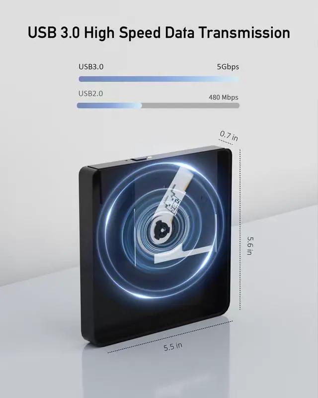 Alt view image 3 of 7 - External CD/DVD Drive for Laptop with USB 3.0 & Type-C, DVD CD Burner, External Disc Drive, CD Reader for Laptop, Lightweight USB CD/DVD External Drive Compatible with PC, Windows Mac Os Linux