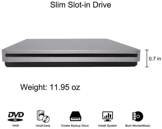 Alt view image 3 of 6 - External CD DVD Drive USB C CD DVD Burner/Writer Slim Portable Slot in CD DVD Reader for MacBook Pro/Air/Mac/Laptop/Windows10 (Sliver)
