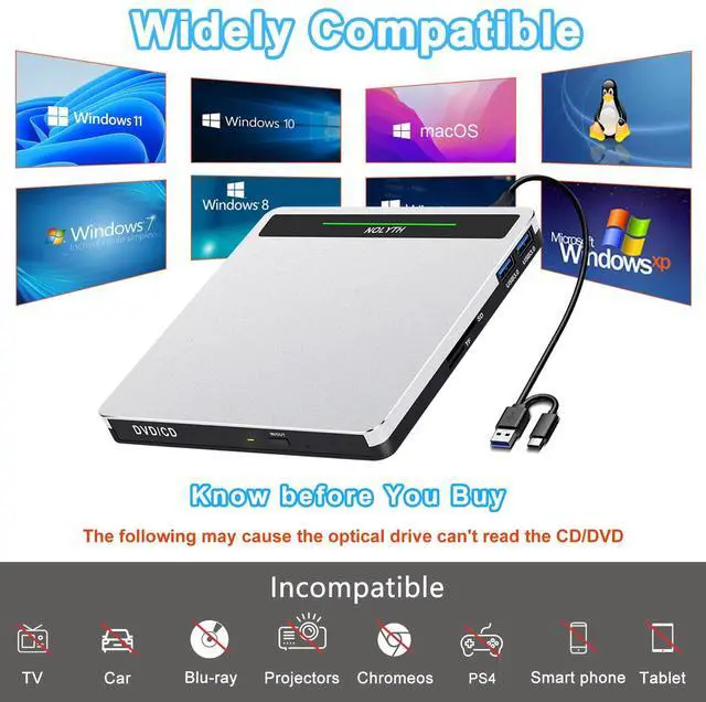 Alt view image 7 of 7 - External CD Drive for Apple Mac, USB DVD Drive External DVD Player CD ROM Burner with SD TF 2 USB Ports, Portable Optical Disk Reader for Laptop PC Windows Desktop